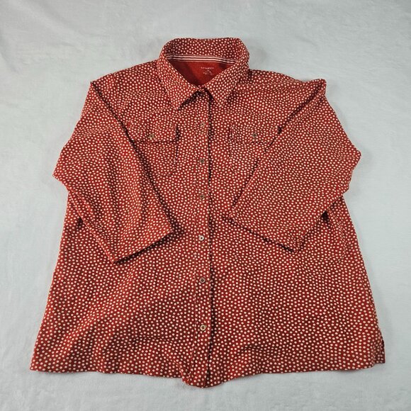 Lands End Button Up Shirt Womens Size 2X Vented Long Sleeve Red White Dot Print - Picture 1 of 11